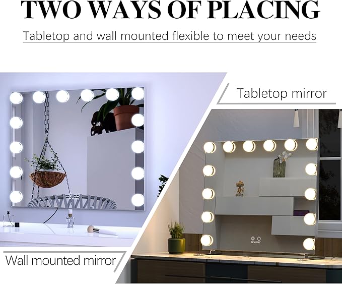 BEAUTME Hollywood Makeup Mirror, Large 20 x 23.6 inches, Light Up Vanity Mirror with 14pcs LED Bulbs, Dimmable, Smart Touch Control, Desktop or Wall Mounted