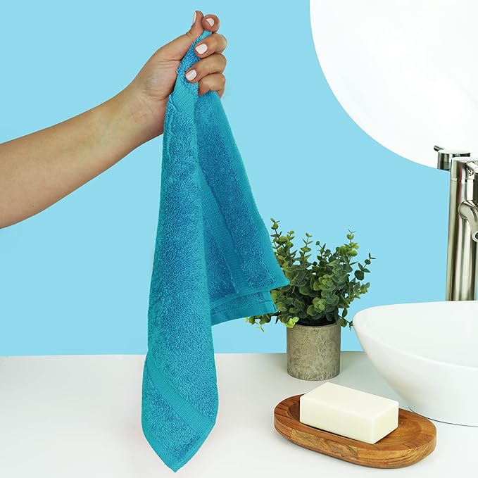 Chakir Turkish Linens |Hotel & Spa Quality 100% Cotton Premium Turkish Towels | Soft & Absorbent (12-Piece Washcloths, Aqua)