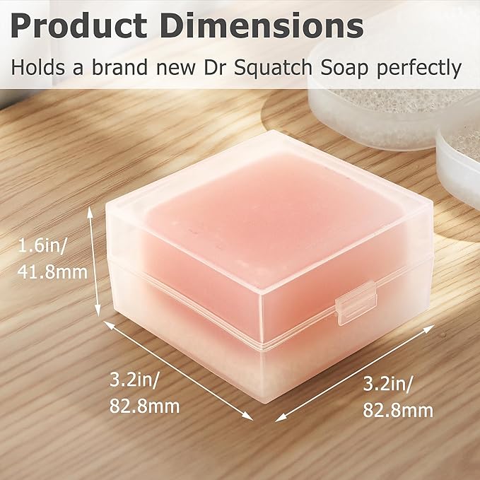 Ozner Travel Soap Case, Bar Soap Holder Fit Dr Squatch Soap, Shampoo Bar Holder for Traveling, Gym, Square Travel Soap Container with Draining Pad (Transparent White)