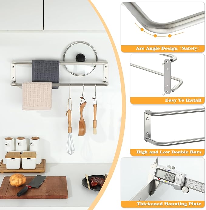 Alise Double Towel Bar,24 Inch Towel Racks for Bathroom, SUS304 Stainless Steel Towel Bar for Bathroom Wall,Quick Drying Bathroom Towel Holder Bath Towel Hanger,Brushed Nickel