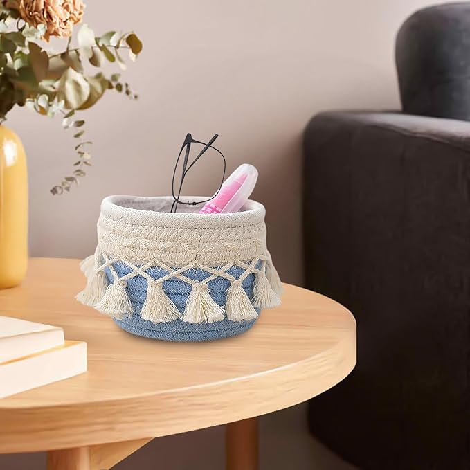 MSUIINT Macrame Makeup Brush Holder Organizer, Brushes Mini Storage Basket, Hand Woven Cotton Rope Basket, Boho Decor Baskets for Comb Cosmetics Pen Pencil Container (C)