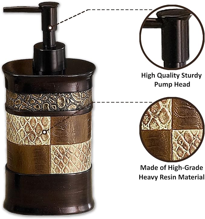 Zahari Home 4pc Zambia Stylish Bathroom Accessories Set Soap Pump, Tumbler, Tooth Brush Holder and Soap Dish Modern Classic Luxury Contemporary Decor Unique Design Animal Western Bath Set