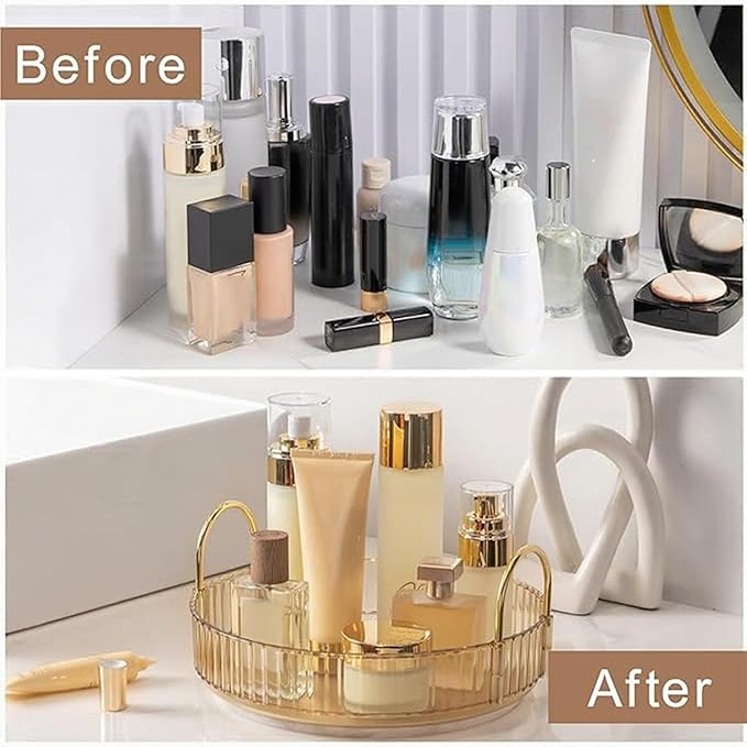 INVSSENE 360?? Rotating Makeup Organizer, Bathroom Make Up Spinning Holder Rack, Large Capacity Cosmetics Storage Vanity Shelf Countertop, Fits Cosmetics, Perfume, Skincare, Lipsticks(1 Tier, Yellow)