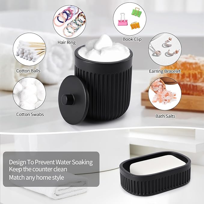 XLHOMO Black Resin Bathroom Accessories Set 5 Pcs, Bathroom Accessory Set Includes Foaming Soap Dispenser, Lotion Soap Dispenser, Toothbrush Holder, Qtip Holder, Soap Dish, for Modern Home Apartment
