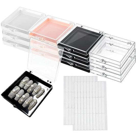 12PCS Press On Nail Packaging Storage Box,Square Plastic Nail Case Storage Display Box for False Fake Nails Press on Nails Organizer for Small Business Home Nail Salon Use