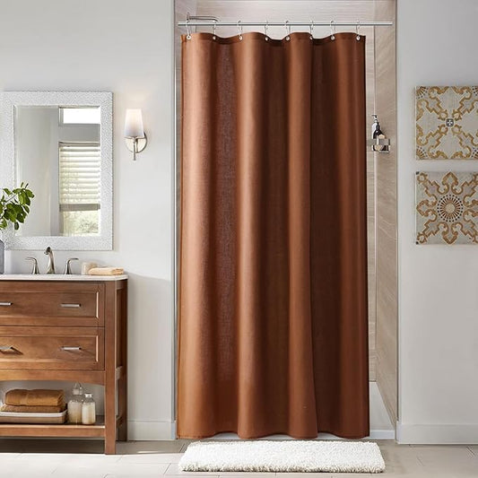 Naturoom Rustic Brown 48 Inch Shower Curtain - Stall Narrow Half Linen Ultra Thick Fabric Shower Curtain Set with Hooks, Boho Farmhouse Rustic RV Camper Bath Curtains for Bathroom, 48x72