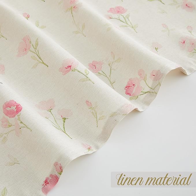 Boao Floral Shower Curtain Linen Farmhouse Cottagecore Spring Shower Curtain Boho Rustic Wildflowers Water Repellent for Bathroom Farmhouse 72" W x 72" L(Pink Flower)
