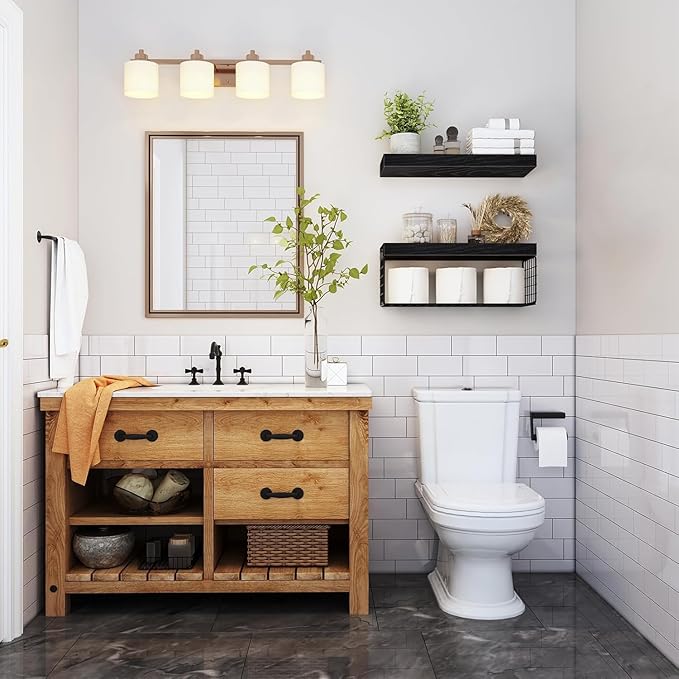 Bathroom Shelves Over Toilet - Heavy Duty Storage Rack, 25+ lbs Weight Capacity, Minimalist Design Wall Mounted Floating Shelves Toilet Paper Storage Farmhouse Decor Shelf 16 inch (Black, General, 2)