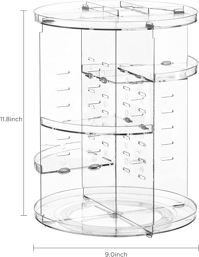 360 Rotating Makeup Organizer, Large Capacity DIY Adjustable Cosmetic Display Organizer, Spinning Perfume Skin Care Organizer for Vanity Countertop, Clear