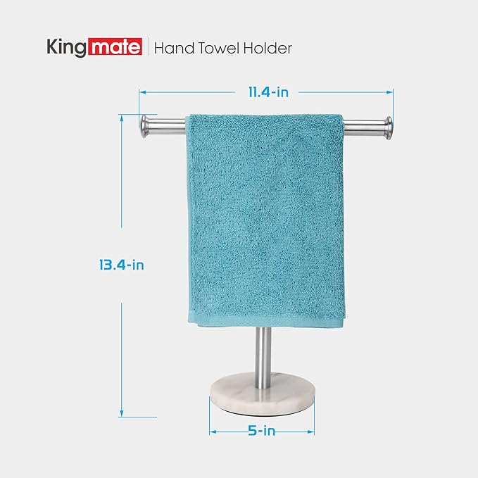 Hand Towel Holder Stand, Natural Marble Base T-Shape Fingertip Towel Rack, Rust-Proof (Brushed Nickel)