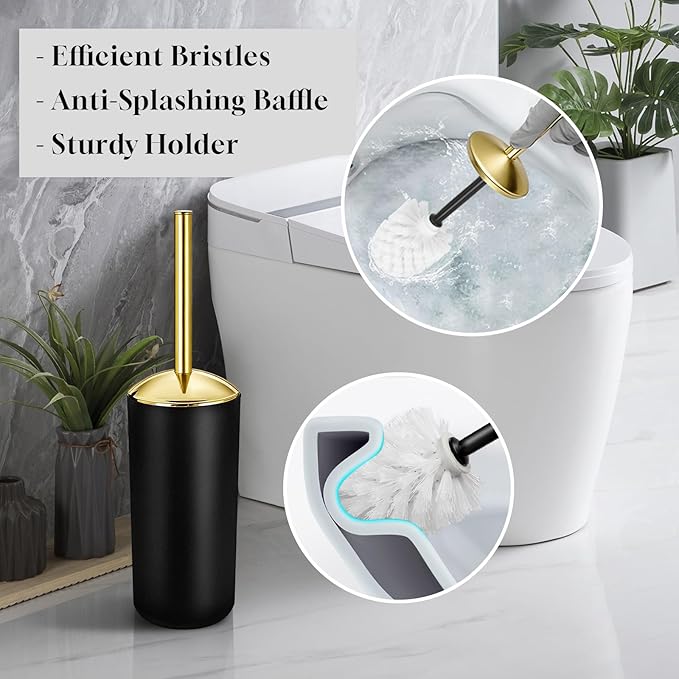 Black and Gold Bathroom Decor, 10Pcs Black Bathroom Accessories Set, Soap Dispenser and Toothbrush Holder, Soap Dish, Cotton Ball & Qtip Holder, Toilet Brush Holder, Tissue Box Cover