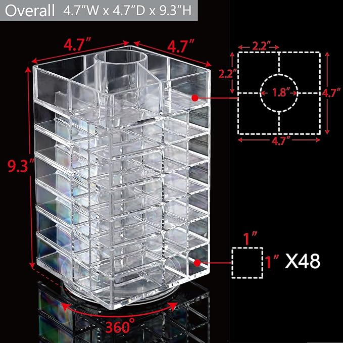 Ikee Design Lipstick Organizer with 53 Slots 360 Degree Rotating Spinning Acrylic Lip Gloss Organizer for Makeup, Lipsticks, Brushes, Cosmetic Storage Display, Bathroom, Vanity, Countertop