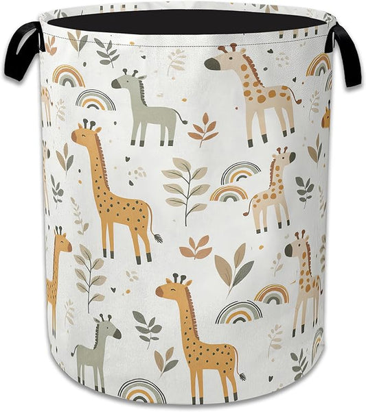 Rainbow Giraffe Laundry Basket Collapsible Laundry Hamper with Handle, Oxford Clothes Toy Storage Bin for Bathroom Bedroom Room Decor, Gift Basket 16" X 20.8"