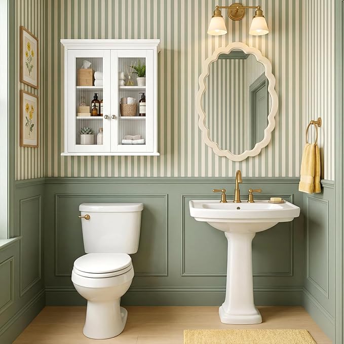 Wall Mounted Bathroom Cabinet with Fluted Glass Doors, Medicine Cabinet with Soft-Close Hinges, Space Saving Wall Organizer for Bathroom Above Toilet Storage (White)