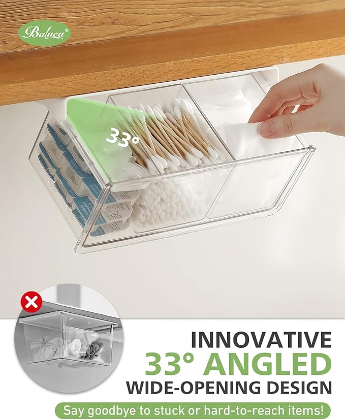 BALUCA Small Clear Stackable Storage Drawers ?€? 33?? Angled Acrylic Makeup Organizer for Vanity, Undersink & Kitchen Cabinets | Multi-Purpose Plastic Storage Bins & Drawer Organizer Bins (Large)