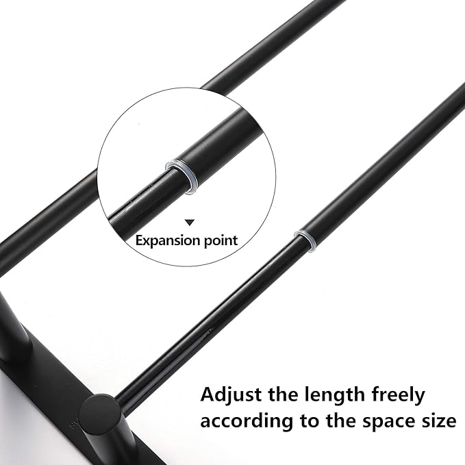 Towel Bars Freely Retractable 20-30 Inche Stainless Steel 304 Bath Towel Rack Strong 3M Adhesive Bathroom Wall-mounting Free mounting Hole-Installing washroom Kitchen Space Saving Black-3 Bars