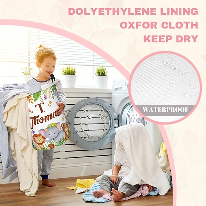 Custom Animal Laundry Baskets, Personalized Animal Pattern Gifts with Customized Name, Collapsible Laundry Hamper for Kids Adults Home Decoration,16.5 X 13.8in