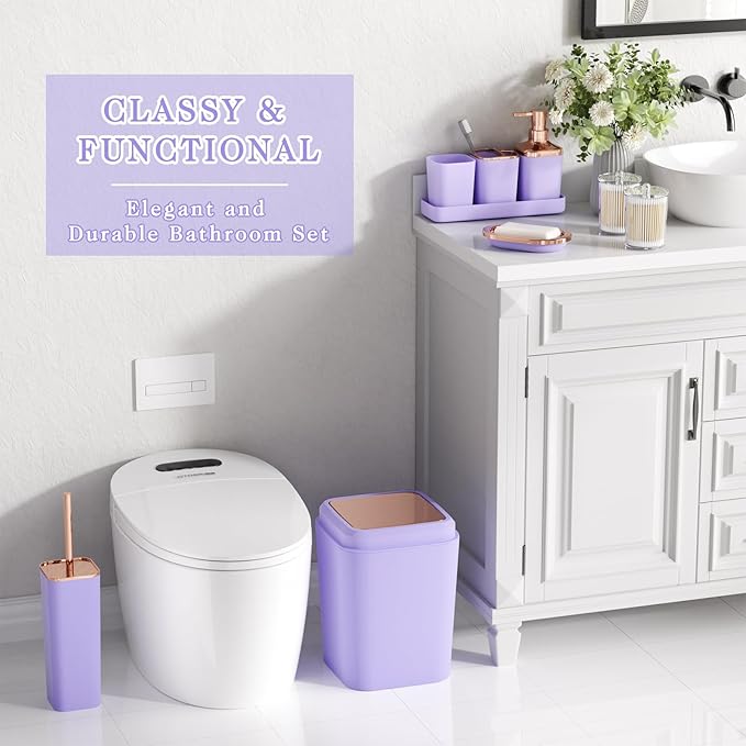 XLHOMO Bathroom Accessory Set–Bathroom Sets with Shower Curtain and Rugs, Non Slip Bathroom Rugs Super Absorbent, Light Purple Ombre Shower Curtain with Hooks, Lavender Bathroom Sets Complete for Home