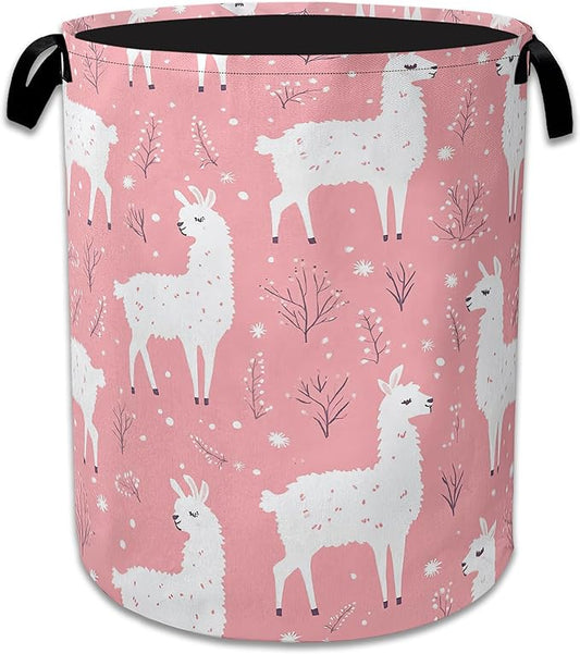 Cute Alpaca Laundry Basket Collapsible Laundry Hamper Oxford Storage Bin for Clothes Storage, Toy Organizer, Books and Sundries 16" X 20.8"