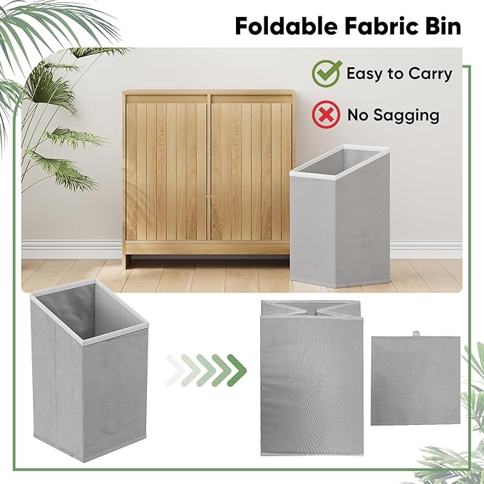 Smuxee Double Tilt Out Laundry Hamper Cabinet, Hidden Laundry Cabinet with Double Baskets, Natural Trash Can for Bathroom, Kitchen, Living Room