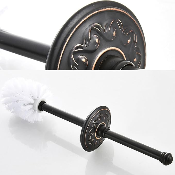 Oil Rubble Bronze Brass Bath Toilet Brush Holder Set, Wall Mounted Black Bathroom Hardware Accessories, Pattern Carving Design