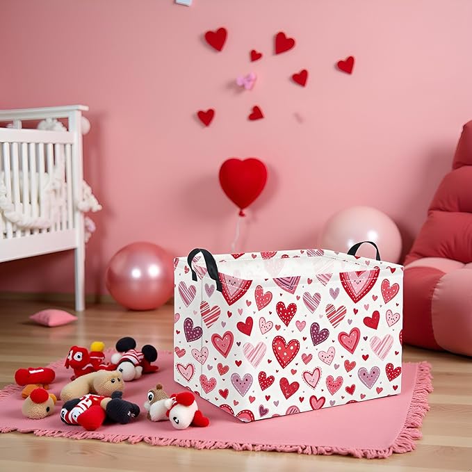 Rectangular Valentines Basket for Women Girls Storage Bin Organizer Box Shelf Room Decor(Smile Heart)