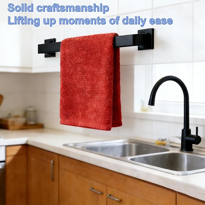 2 Packs 12 Inch Bathroom Towel Bar SUS304 Stainless Steel Matte Black Towel Holder Wall Mounted Heavy Duty Towel Rack Bathroom Towel Rod Modern Square Base Design(2, Matte Black, 12 Inch)