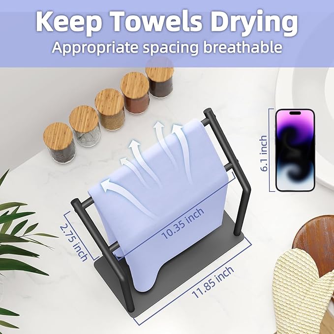Gypie Hand Towel Holder Stand for Bathroom -Heavy Duty 304 Stainless Steel Ideal Countertop Hand Towel Rack with Silicone Pad, Black