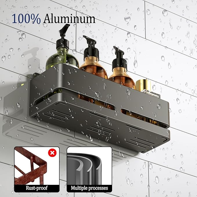 Bathroom Shower Caddy (5-piece Set Storage Rack), wall-Mounted Shelf with soap Dish and Toothbrush Holder, no Drilling Required, Ideal for Bathroom Storage and Also Suitable for Kitchen (Grey)