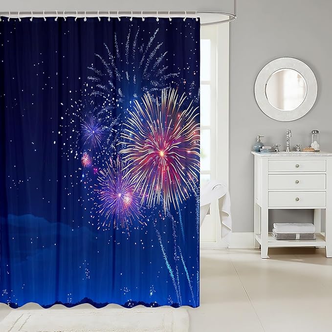 Feelyou Girls Bath Curtain Chic Colorful Fireworks Shower Curtain for Kids Teens Luxury Galaxy Print Bathroom Fabric Shower Curtain Set Decorative Floral Printed Waterproof Curtains 72"x72"