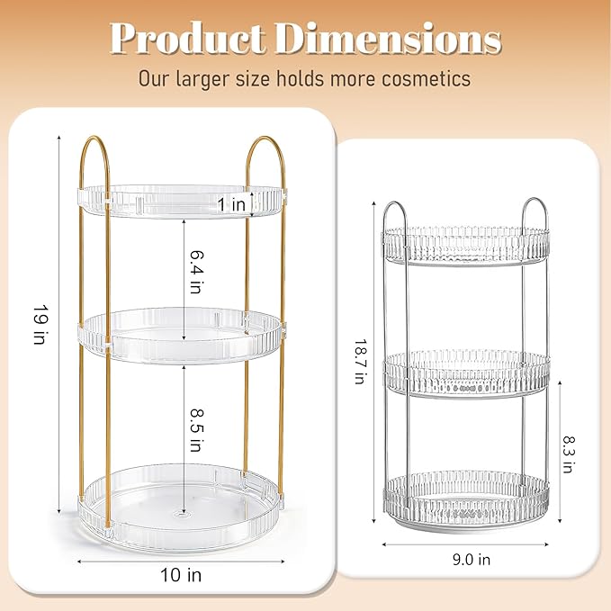Anyoifax 360 Rotating Makeup Organizer 3 Tier Large Capacity Perfume Skincare Tray for Dresser Spinning Bathroom Counter Organizer for Vanity Lazy Susan Turntable Storage for Kitchen, Clear