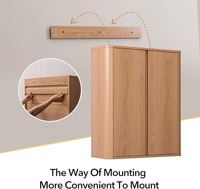 VANIRROR Wall Mounted Bathroom Cabinet, Premium Medicine Cabinet with Safe Rounded Edges, 2-Door Wood Storage Organizer with Adjustable Shelves for Laundry, Kitchen