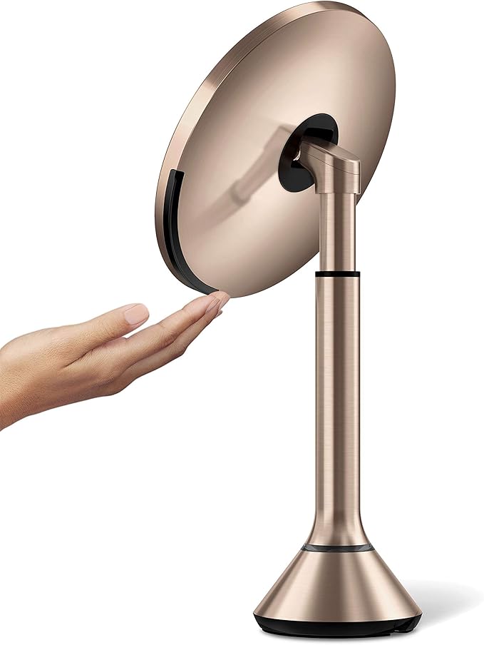 simplehuman 8" Round Sensor Makeup Mirror with Touch-Control Brightness 5X Magnification, Rechargeable and Cordless, Rose Gold Stainless Steel