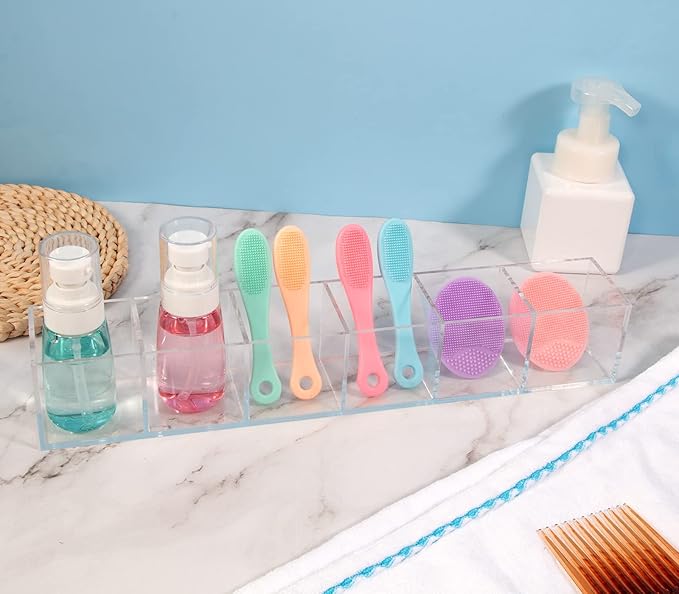 6 Section Clear Acrylic Organizer 6 Compartments Acrylic Pen Holder 14.17x2.36x2.36 Inches Plastic Makeup Organizer Plastic Square Cube Storage for Jewelry Accessories