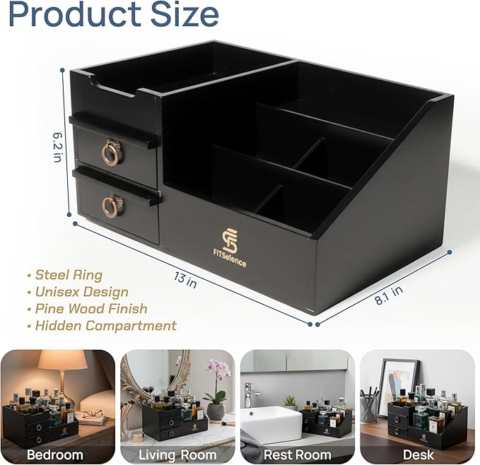 Perfume Organizer - Cologne Organizer for Men - Wooden Cologne Stand - Organizador de Perfumes - Cologne Shelf - Perfume Stand for Women - Black, Brown - Perfume Holder