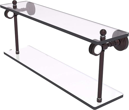 Allied Brass PG-2D-22 Pacific Grove Collection 22 Inch Two Tiered Dotted Accents Glass Shelf, Antique Bronze