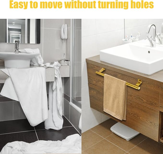 2 Pack 9 Inch Towel Holder, Gold Bathroom Towel Bar Stainless Steel Hand Towel Rack, Over Cabinet Door Towel Bar for Kitchen Bathroom