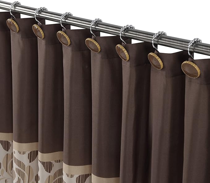 Sterling Brown Decorative Shower Curtain Hooks,Chocolate Roller Ring Balls Designed Hooks for Bathroom Curtains,Set of 12