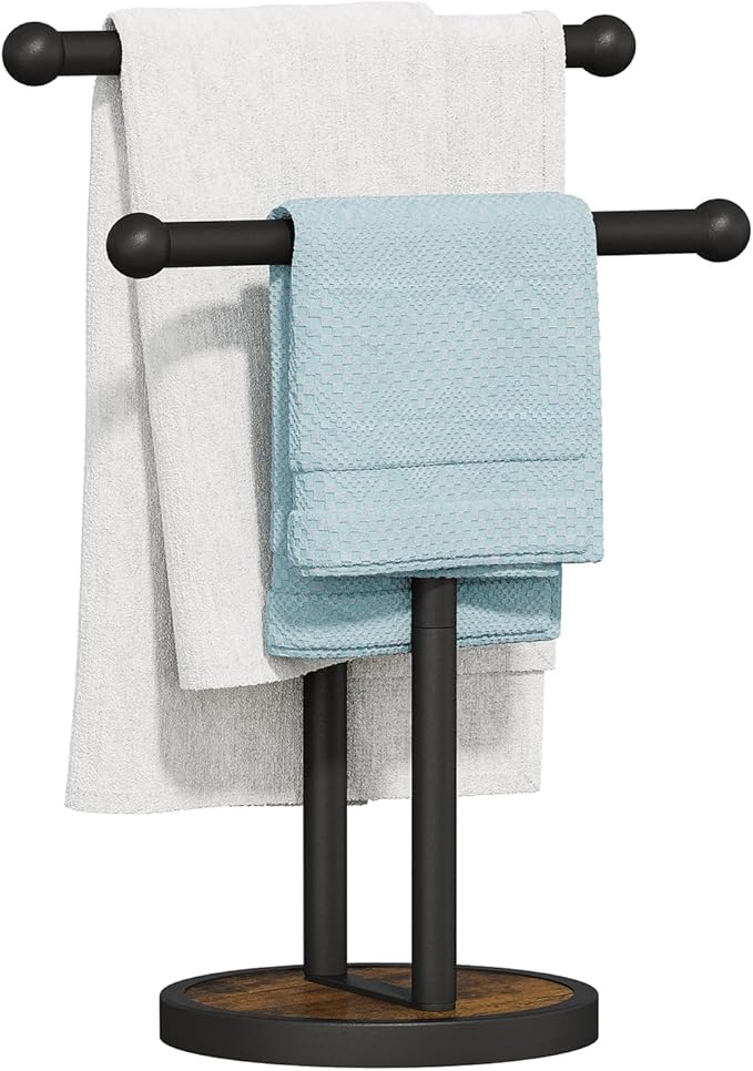 YINMIT Hand Towel Stand with Heavy Wood Base, Free Standing Towel Rack Double T-Shape Hand Towel Holder for Bathroom, Countertop Towel Holder for Bathroom, Kitchen, Countertop Vanity