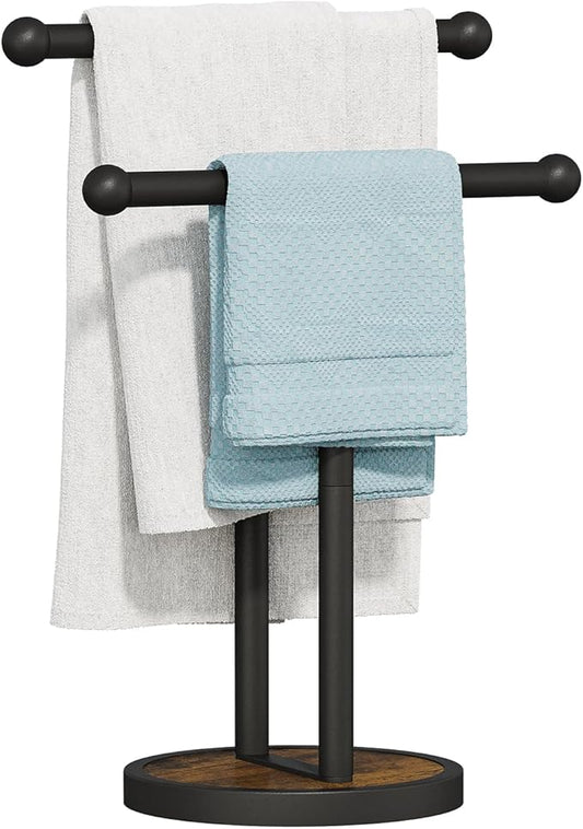 YINMIT Hand Towel Stand with Heavy Wood Base, Free Standing Towel Rack Double T-Shape Hand Towel Holder for Bathroom, Countertop Towel Holder for Bathroom, Kitchen, Countertop Vanity