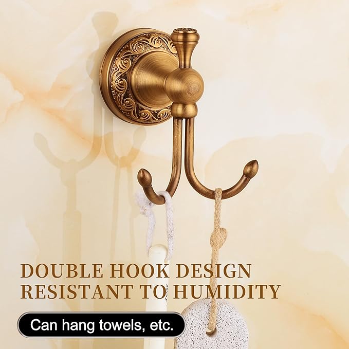 MOGFCT Wall Mounted Bathroom Robe Hook, Towel Hanger Antique Brass Pattern Carving,Brushed Bronze
