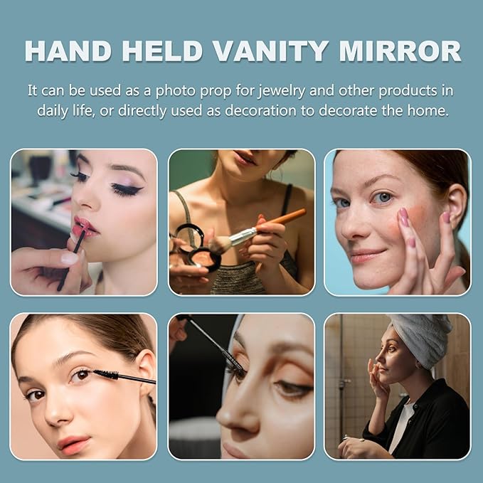 HEALLILY Oval Resin Makeup Mirror Portable European Style Handheld Cosmetic Mirror with Rose Relief Frame Lightweight for Vanity and Travel