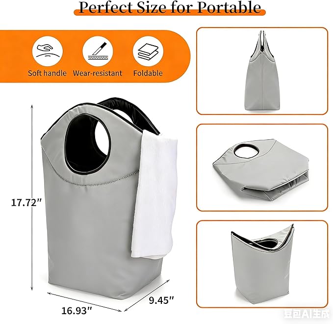 Foldable Storage Hamper Bag,Soft Padded Handle, Multi-Purpose Oxford Fabric Laundry Basket, Collapsible Storage Bag for Home, Bedroom, Dormitory, Travel & Outdoor 47L