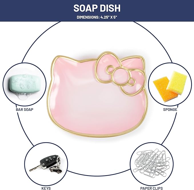 Jay Franco Hello Kitty Bathroom Accessories - 2 Piece Pink Resin Bathroom Décor and Storage Set Includes Toothbrush Holder and Soap Dish