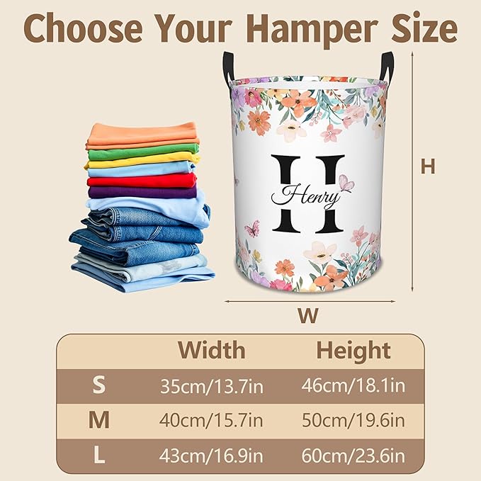 Custom Name Laundry Basket, Personalized Collapsible Laundry Hamper with Name for Bathroom Bedrooms, Customized Dirty Clothes Hamper Storage Basket Gifts for Kids Boys Girls Baby Men Women