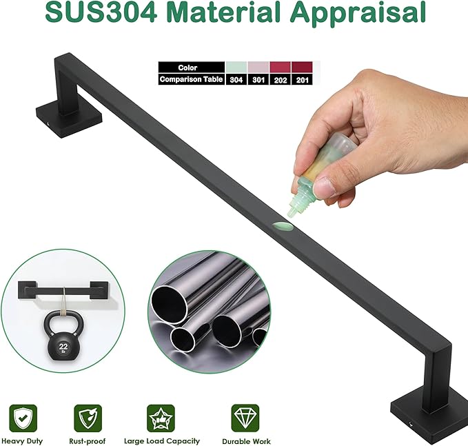 Alise Towel Bar for Bathroom,24 in Towel Holder Towel Racks for Bathroom Wall Mount,SUS304 Stainless Steel Towel Rail Towel Hanger Matte Black