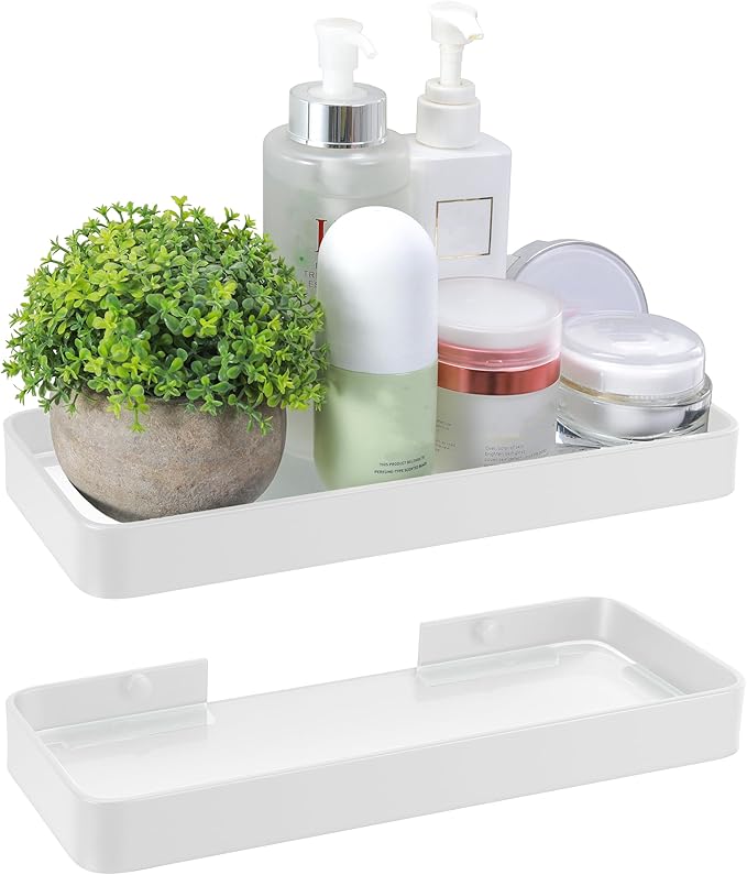 Z metnal Small Glass Bathroom Shelves, Floating Shelf, Mini Wall Shelf for Bathroom Organizer, Wall Mounted, White, 10 inch / 25cm