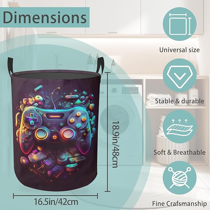 Laundry Hamper Foldable Oxford Cloth Game Controller Laundry Basket With Handle Portable Clothes Storage Organizer Basket Storage Bag For Laundry Room/Bedroom/Bathroom