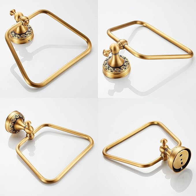 Trapezoid Antique Bronze Brass Hand Towel Holder, Bathroom Hardware Accessories,Pattern Carving Design