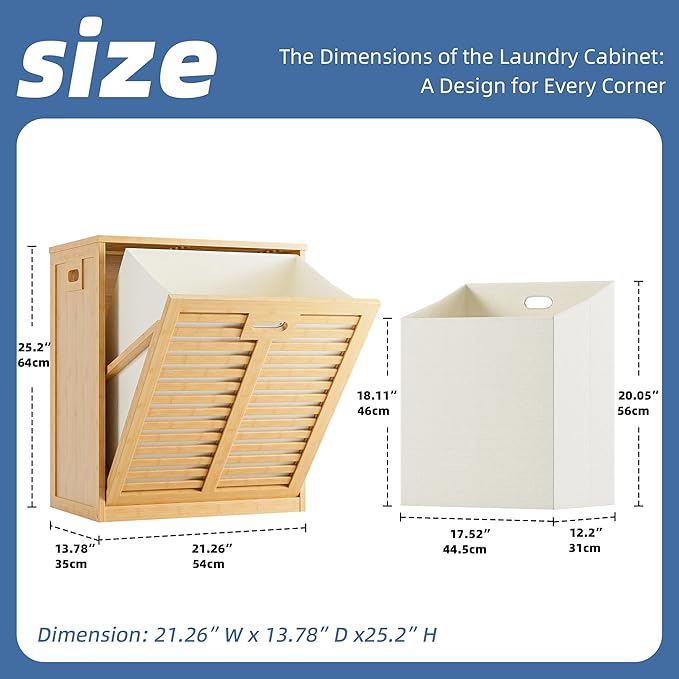 HITNET Tilt Out Laundry Hamper, Bamboo Laundry Cabinet with Hidden Removable Basket, Freestanding Clothes Storage organizer for Bedroom, Bathroom, Living Room, Natural